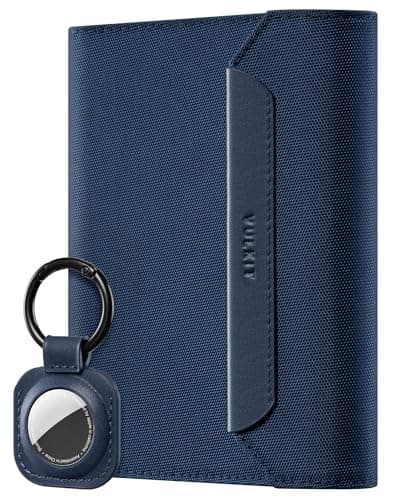 VULKIT Slim Passport Holder RFID Blocking, Leather 2-3 Passports Wallet, Travel Essential, Magnetic Closure, Detachable AirTag Holder, Blue
