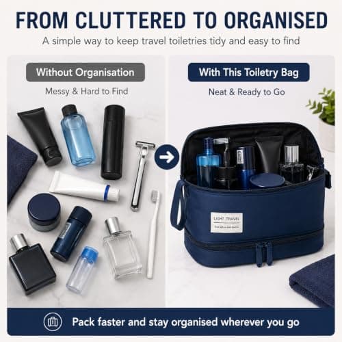 Large Toiletry Bag, Travel Wash Bag and Makeup Bag, Navy Blue — view 6