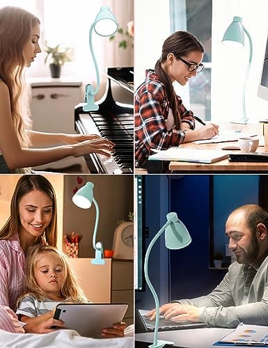 BOHON Desk Lamp with Clamp, 10W 38 LED Clip on Light, 3 Color 10 Brightness Auto Off Timer, Flexible Gooseneck Clip Lamp, Desk Lights for Office Home Bed Bedside Reading, Adapter Include, Teal — view 6