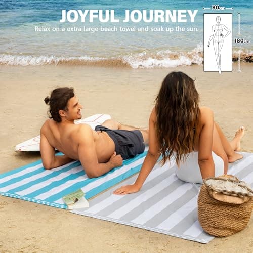 Winthome Beach Towel for Adults - Large Microfibre Beach Towel Quick-Dry, Sand Free, Lightweight, With Bag for Beach, Pool, Camping, Yoga & Outdoor Blue Stripe 90×180cm 1 Pack — view 4