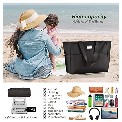 HOMESPON Large Waterproof Beach Bag for Women, Zippered Pool Tote — view 3