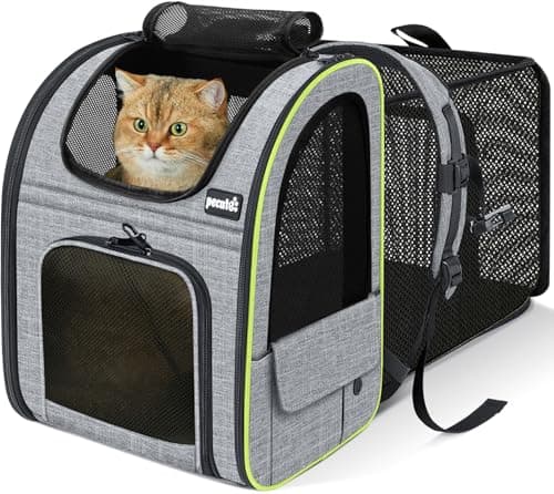 pecute Cat Backpack Expandable, Backpack for Cats & Small Dogs, Grey
