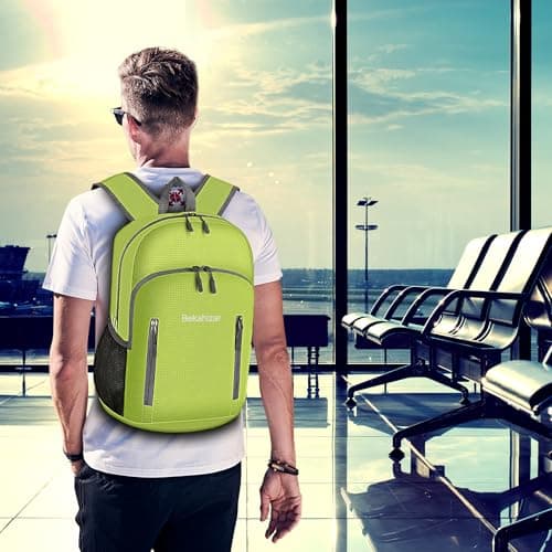 Bekahizar 20L Ultra Lightweight Backpack Foldable Hiking Daypack Rucksack Water Resistant Travel Day Bag for Men Women Kids Outdoor Camping Mountaineering Walking Cycling Climbing (Bright Green) — view 6