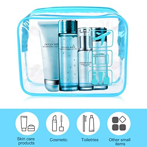 Clear Toiletry Bag Transparent TSA Approved Makeup Cosmetic Travel Organiser, Waterproof Wash Bag for Air Travel Carry On（Blue） — view 3