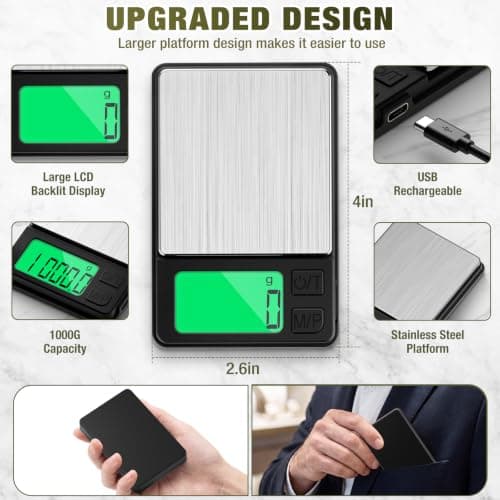 Diyife Rechargeable Small Pocket Scales with Cover,1000g/0.01g,4×2.6 Inches — view 2