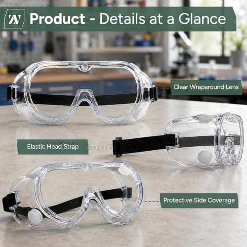 Zuvo Safety Goggles – Clear Anti-Fog Protective Glasses for Work, Lab, and DIY – Impact & Dust Resistant Eye Protection — view 3