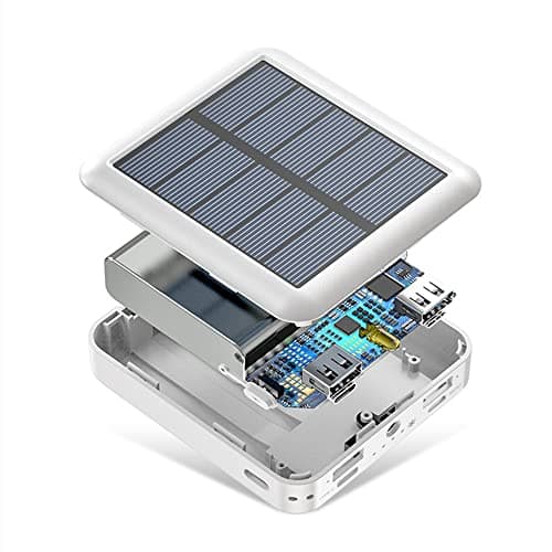 Lightweight Solar Power Bank 20000mah, High Capacity Solar Charger with 4 Inputs & 2 Usb Output, Waterproof Led Indicator Solar Power Bank for Iphone Tablets Outdoor Solar Charger Power Bank (White) — view 3