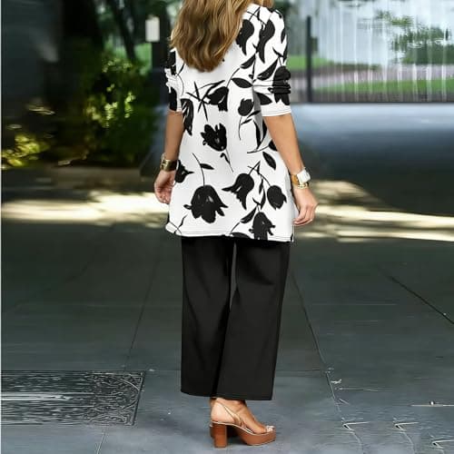 Leisure Wear Sets for Women Uk 3 Piece Outfits Long Sleeve Jacket Vest Top Wide Leg Trousers Co Ord Sets Casual Slim Tracksuit Set Floral Comfy Loungewear Elegant Travel Outfits — view 3