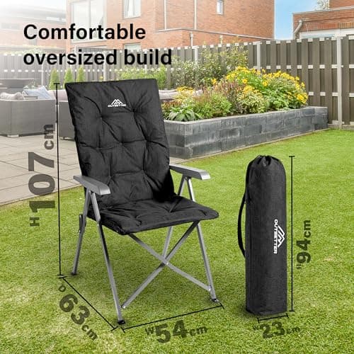 Luxury Adjustable Camping Chairs 2 Set for Adults Heavy Duty Outdoor 4-Position High Back Oversized Garden Padded Folding Chair for Caravan Dining Beach Picnic Fishing 150kg Load Capacity Black — view 2
