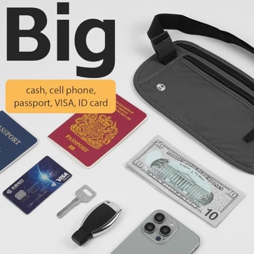 DiULi Money Belt Ultra Comfort Hidden Travel, RFID Secure Bum Bag with Breathable Mesh, Anti-Theft Waist Pouch for Phone & Passport, Men & Women,Waist Bag for Hiking & Walks,Dark Gray — view 5