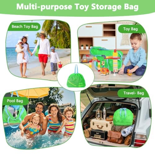 LAHAQIQI Extra Large Mesh Beach Toy Tote Bag with Drawstring- Foldable Lightweight Swimming Travel & Summer Essentials for Women Kids (Green) — view 6