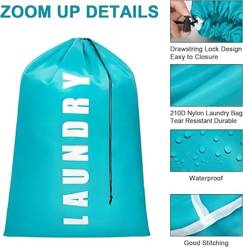 2 Pack Large Laundry Bags,24"" x 36"" Portable Travel Laundry Bag with Drawstring Cord,Travels Laundry Bags for Dirty Clothes, Ideal for Travel, Home, Dormitory — view 4
