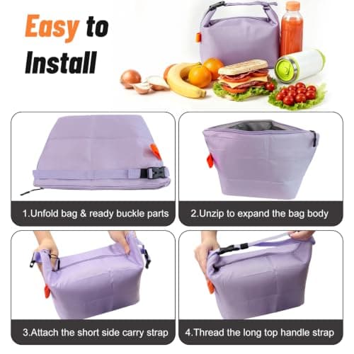 Aucuu Insulated Lunch Bag, Reusable Lunch Bags, Leakproof Lunch Box Tote Bag, Large Capacity Cooler Bag, Thermal Food Bag for Office School Picnic-8L (Purple) — view 5