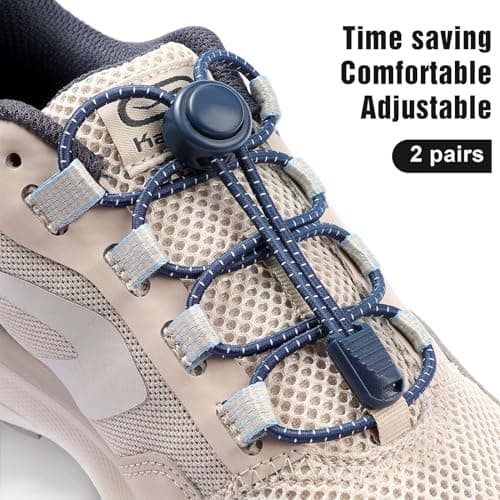 Stepace 2 Pairs Elastic No Tie Lock Buckle Shoe Laces for Trainers Navy Blue — view 2