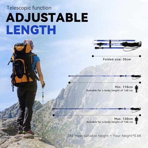 DOBESTS Folding Walking Poles 2 Pack, Lightweight Collapsible Hiking Poles — view 3