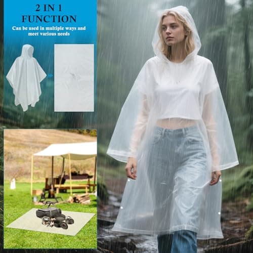 lohey Rain Poncho, Reusable Rain Poncho Waterproof Adult Emergency Waterproof Jacket Women Men EVA Raincoat with Hood and Sleeves for Camping, Fishing, Theme Parks, Festivals (White) — view 2