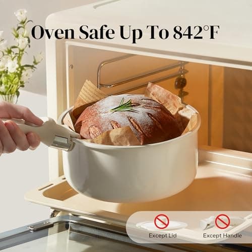 Redchef Ceramic Saucepans Set 16/18/20 cm with Removable Handle, Pot Set Induction Safe, Non-Stick, Space Saving, Stackable Design, PFAS PFOA & PTFE Free (Beige) — view 3