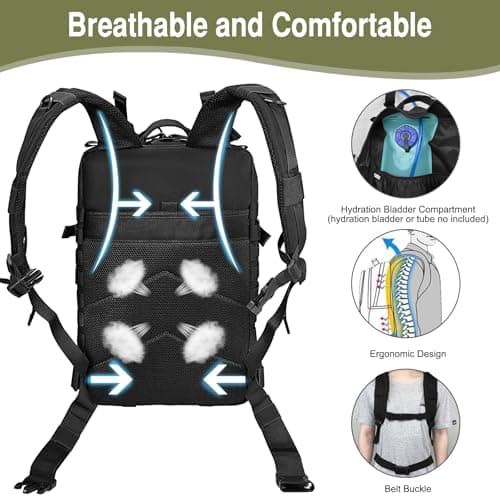 WOLT | Tactical Backpack for Men 45L Military Backpack Large 3 Day Molle Assault Pack Rucking Backpack for Survival Hiking, Black — view 6