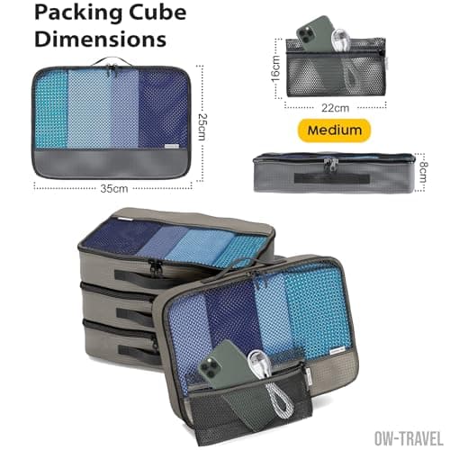 OW-Travel Packing Cubes for Suitcases 5 Pcs Grey Medium with Mesh Zip Pouch — view 4
