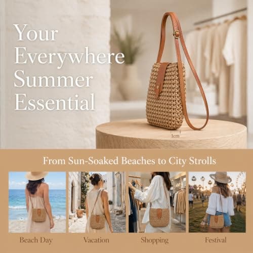 Vosali 1PCS Straw Bag for Women Small Beach Crossbody Bag（Brown） — view 6