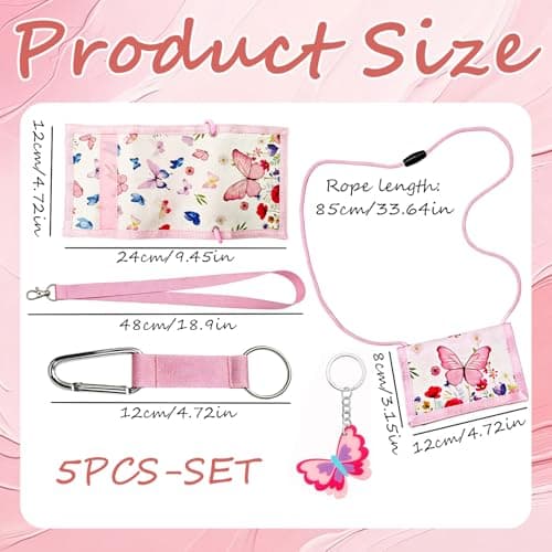 DXPETA Wallet Girl, 5-Piece Wallet Set with Light Pink Butterfly Design, Kids Wallet Girl, Compact Purse for Girls with Secure Compartments, Stylish Accessory for Everyday Use ﻿ — view 2