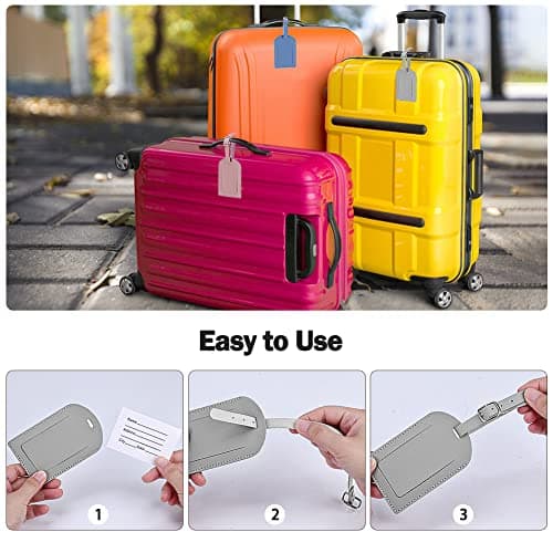 Luggage Tags, 6 Pcs Leather Baggage Labels Travel Luggage Tag with Name ID Card Suitcase Labels Tags for Luggage Bags Backpacks Cruise Waterproof Travel Accessories 6 Colors — view 4