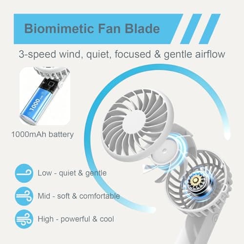 Civori Portable Mini Clip Fan, 3 Speed 90° Adjustable Umbrella Fan, Detachable Wearable Handheld Personal Cooling Fan for Stroller, Camping, Outdoor, Travel（White） — view 3