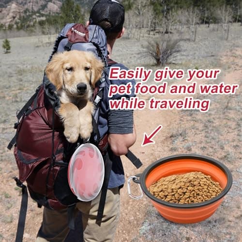 2 Pack Large Collapsible Dog Bowl, 1000ml/35oz Foldable Dog Travel Bowls, Portable Dogs Water Food Bowl with Carabiner, Pet Cat Feeding Cup Dish for Traveling, Walking (Red + orange) — view 4