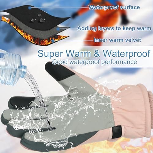 Adiwo Women's Touchscreen Ski Gloves, Winter Waterproof and Windproof Warm Gloves, Anti-Slip Thermal Thickened, Cold Protection, Women Winter Gifts, for Cycling, Running, Hiking, Snow Sports,Pink — view 5
