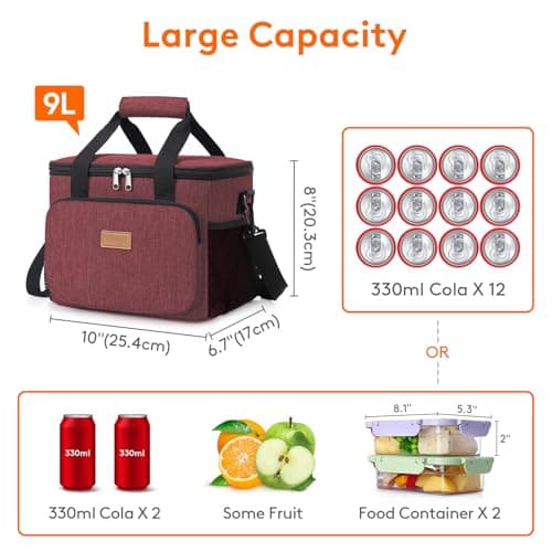 Lifewit Lunch Bag 9L 12 Can Insulated Lunch Box Soft Cooler Cooling Tote for Adult Men Women, Burgundy — view 4