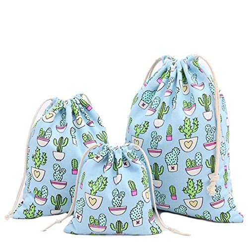 Amoyie Canvas Drawstring Bag 3pcs, Kids Storage Bag, Fabric Organiser Pouch