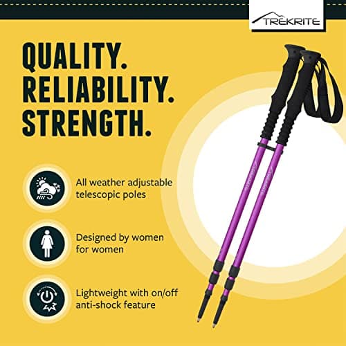 Trekrite Premium Walking Poles Set for Women, Anti Shock Adjustable Hiking Sticks for Ladies, Reliable & Strong Aluminum Trekking Poles with Accessories from a UK Based Company - Purple — view 2