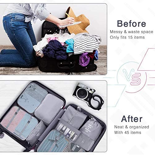 Travel Packing Cubes, Toifucos Multifunction 8pcs/set Luggage Organiser Compression Suitcase Essential Bag, Dark Gray — view 4