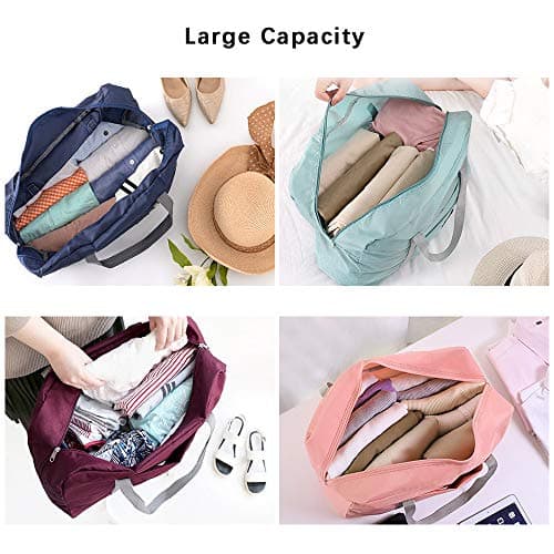 SITAKE 4 Pcs Foldable Travel Duffel Bag, Waterproof Lightweight Carry-on Bags, Suitable for Overnight, Holiday, Shopping, Weekends, Outing, Gym(Wine Red/Navy Blue/Sky Blue/Light Pink) — view 5