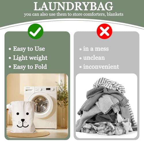 2pcs Drawstring Laundry Bags, Canvas Laundry Bag 60 × 50cm, Large Laundry Storage Bag with Drawstring for Clothes Toys — view 4