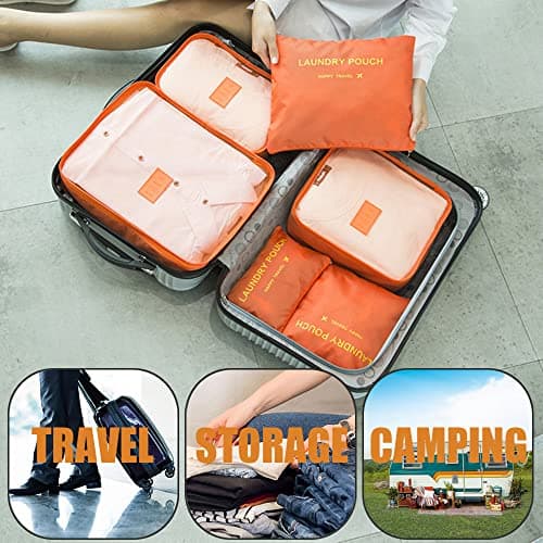 Rojeam Packing Cubes 6 Pcs Travel Luggage Organizer Packing Organizers Set (Orange) — view 5