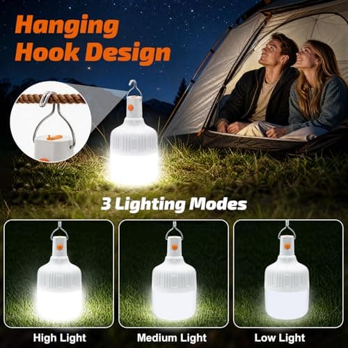 2 Pack Camping Lights, 600 Lumen Hanging Camping Lantern, 3 Lighting Modes LED Camping Lamp, Portable USB Rechargeable Waterproof Tent Light for Outdoor, Emergency, Power Cuts — view 3