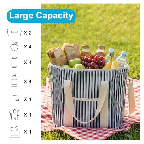 Nanxson 9L/15L/29L Large Insulated Lunch Bag for Women Adult Reusable Leakproof Picnic Lunch Box Freezable Cooler Tote Bag (29L,B-Navy Stripe) — view 5