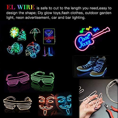 MaxLax EL Wire 7 Pack, 16.4ft Neon Light Wire Noise Reduction with Battery Pack(7 Color)… (16.4ft)… — view 6