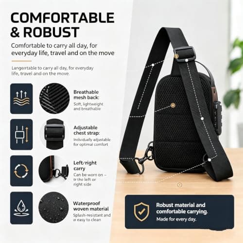 Anti-Theft Unisex Crossbody Sling Bag with USB Charging Port & Lock — view 4