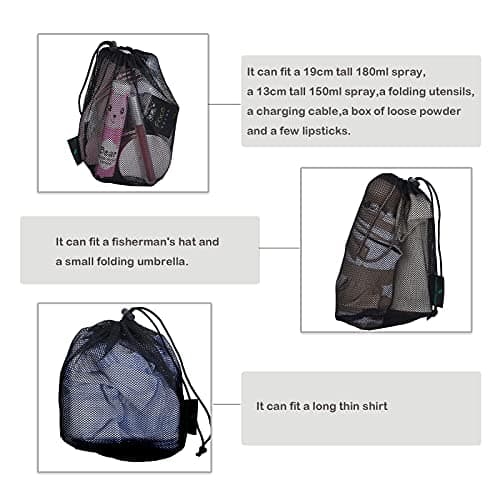 iBasingo Mesh Drawstring Bag Stuff Sacks with Cord Lock, Black 5 Pack BVP02 — view 5