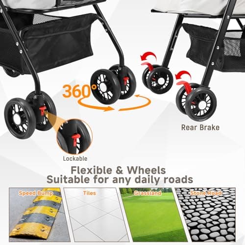 AODI Pet Stroller for Small Dogs and Cats with 4 Wheels, 3 in 1 Foldable Dog Stroller with Detachable Carrier, Breathable Mesh, Storage Basket & Cup Holder, Up to 15 kg (Black) — view 5