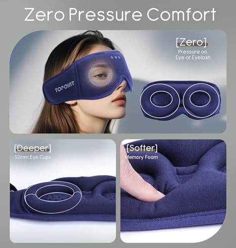 TOPOINT Bluetooth Sleep Mask, 3D Organic Bamboo Cotton Eye Mask, Blackout — view 4
