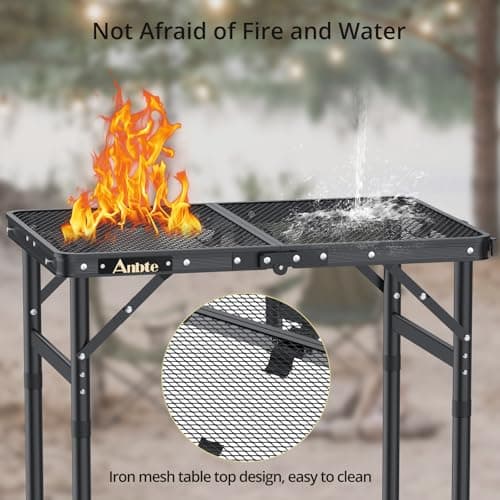 Anbte Folding Grill Table, 3 Adjustable Heights Aluminum Camping Table with Heat-Resistant Mesh Desktop, Lightweight outdoor Table, Portable Handle for Outside BBQ Cooking, 58 cm x 40 cm, Black — view 4
