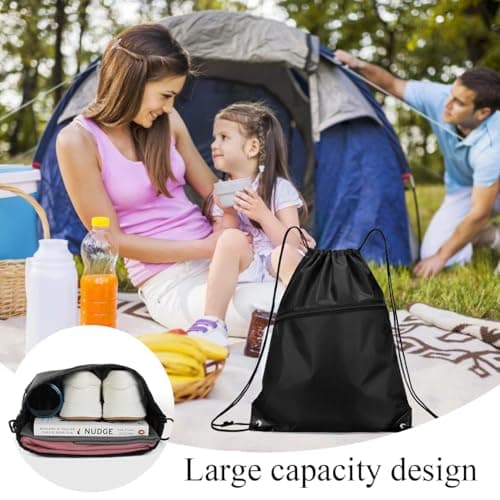 YILUXIANGYANG Drawstring Bag, Large Capacity PE Bags with Front Pocket Waterproof Drawstring Backpack for Women/Men Beach School Swimming Outdoor Sports Travel Yoga (Black, 1 Pc) — view 5