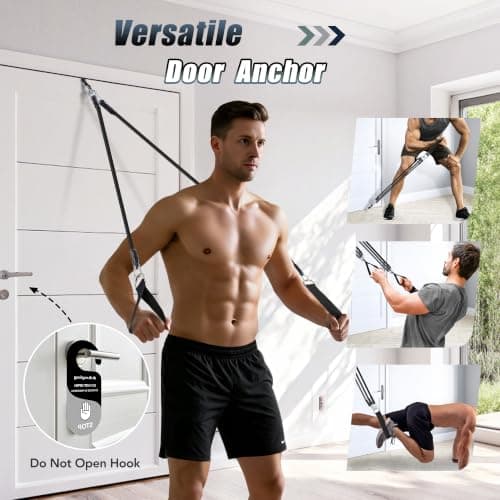 ALongSong Pilates Equipment Pilates Reformer Bar Set With 6 Elastic Resistance Bands 20-180LBS & Door Anchor for Full-Body Fitness Toning & Muscle Building | Home Workout/Gym/Travel-Black — view 4