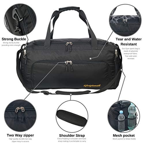 Foldable 40L Gym Bag - Mens & Womens - Sports Duffle - Travel & Airport Bag - Black with Shoe Compartment & Wet Pocket - Waterproof — view 4