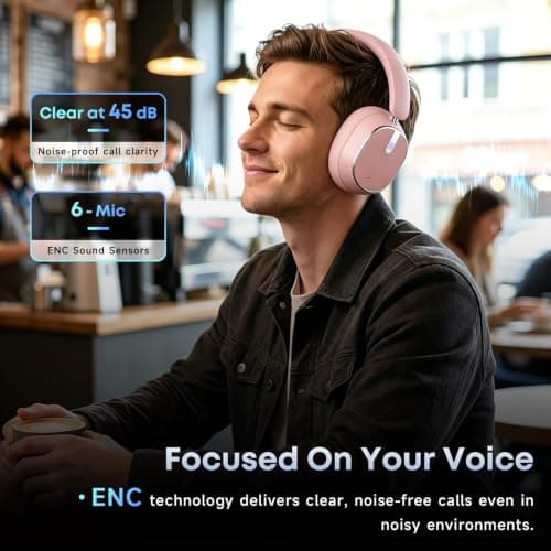 MMWOWARTS Hybrid Active Noise Cancelling Bluetooth Headphones,Bluetooth 6.0 Over Ear Wireless Headphones with 120H Playtime, Hi-Res Audio, Deep Bass, Memory Foam Ear Cups for Home Office Travel — view 3