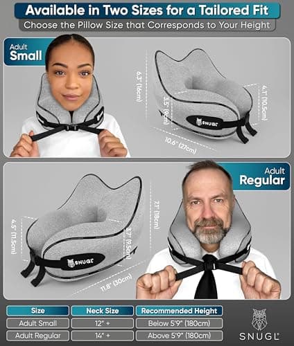 SNUGL Travel Pillow – Memory Foam Neck Pillow for Travel – Support Cushion for Airplane with Carry Bag & Clip - Holiday Essentials (Grey - Adult Small) — view 5
