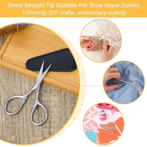 Small Scissors, Small Travel Scissors with Case, Stainless Steel Mini Scissor with Textured Handle, Multi-Purpose Vintage Beauty Grooming Kit for Facial Hair, Eyebrows, PU Leather Case — view 4